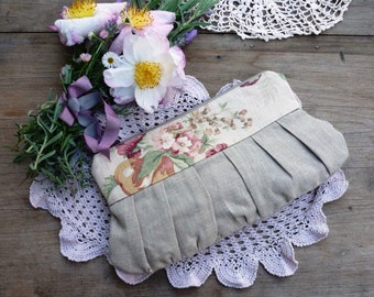 Rustic wedding clutch, boho wedding purse, natural linen purse, country wedding, garden wedding, floral vintage wedding cottagecore