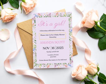Floral Baby Shower Invitation: Editable Canva Template (Digital Download)