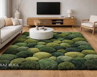 Handmade Moss Rug, Eco Friendly Green Textured Rug, Custom Size Nature Inspired Area Rug,