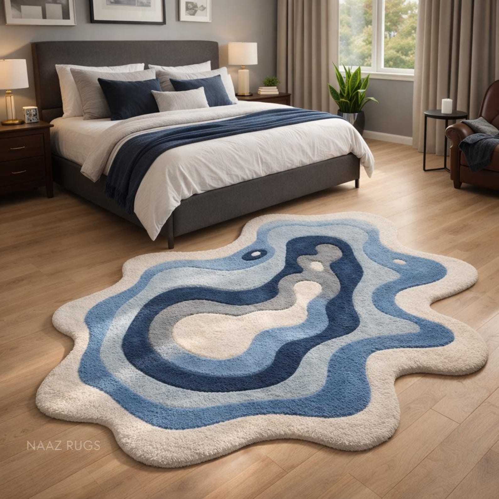 Hand-tufted Modern Blue Abstract Rug | Unique Shaped Area Rug | Soft ...