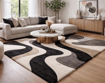 Alfombra abstracta moderna para entrada de pasillo neutral, decoración minimalista contemporánea, estilo interior de hogar de lujo.