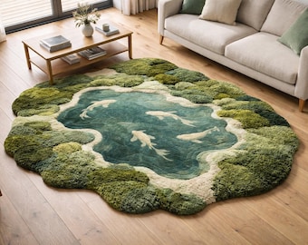 Moss Pond Floor Rug Organic Nature Inspired Sculptural Area Piece for Modern Living Room Biophilic Home Decor