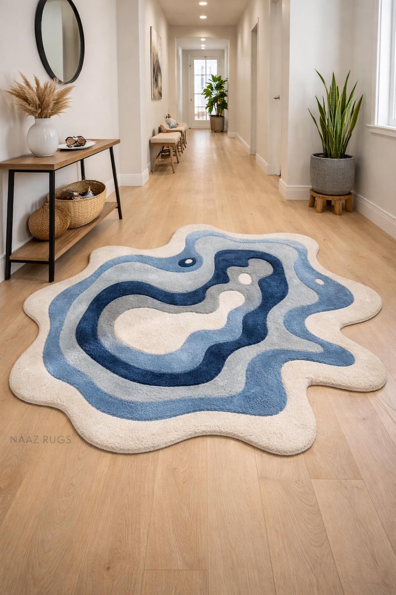 Hand-tufted Modern Blue Abstract Rug | Unique Shaped Area Rug | Soft ...