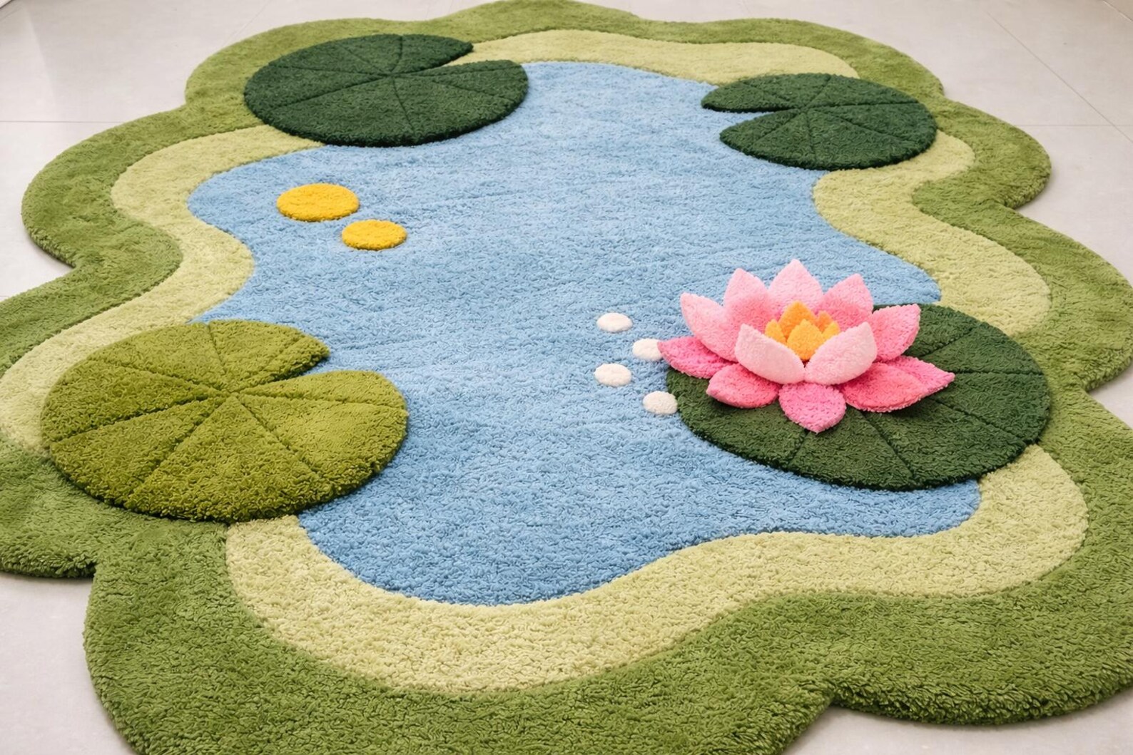 Pond Shape Rug Lotus Flower Nature Inspired Kids Nursery Zen Playroom ...
