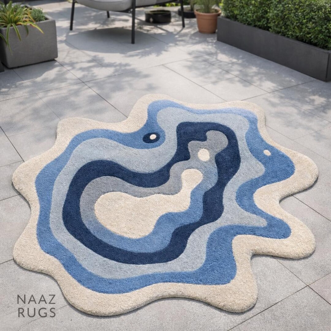 Hand-tufted Modern Blue Abstract Rug | Unique Shaped Area Rug | Soft ...