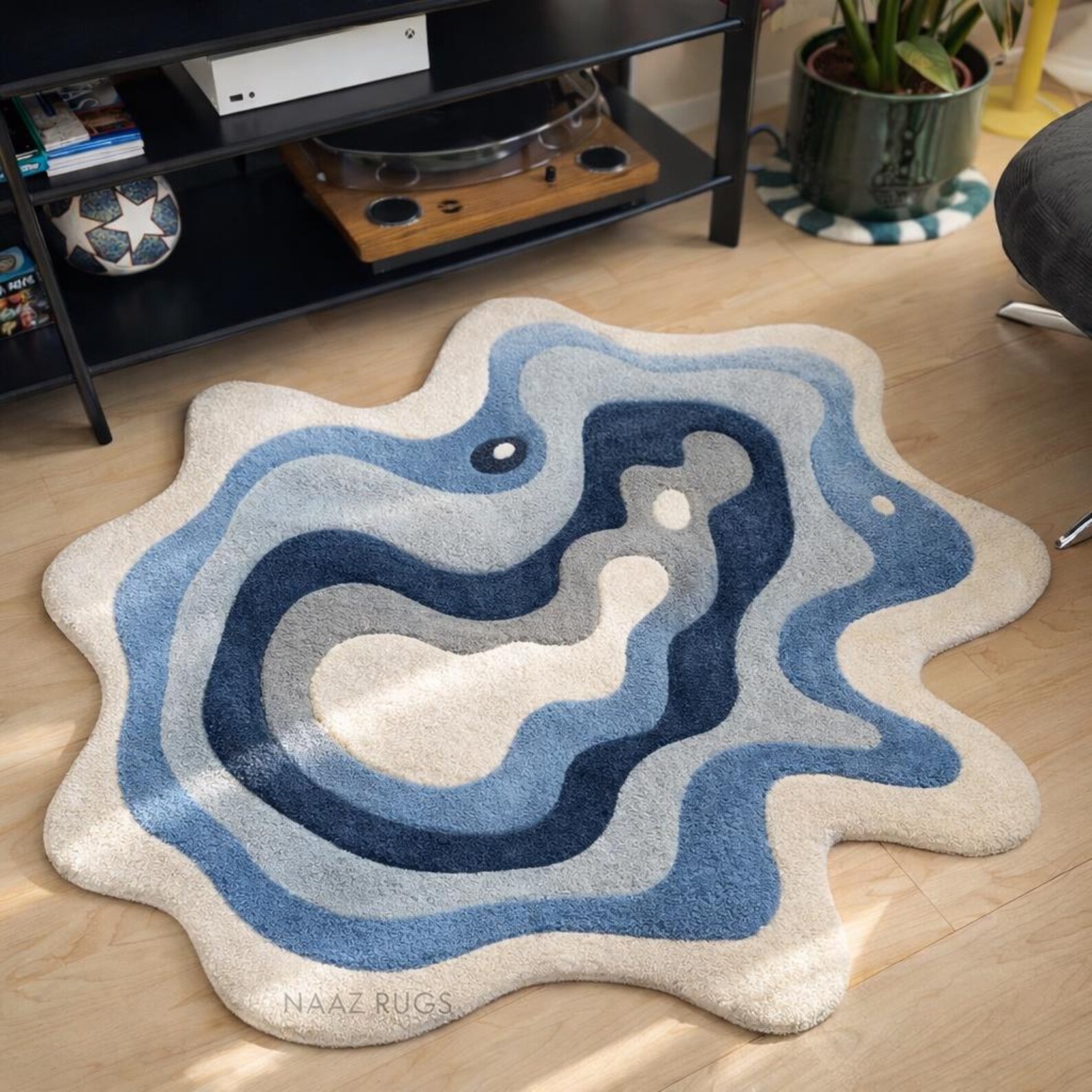 Hand-tufted Modern Blue Abstract Rug | Unique Shaped Area Rug | Soft ...