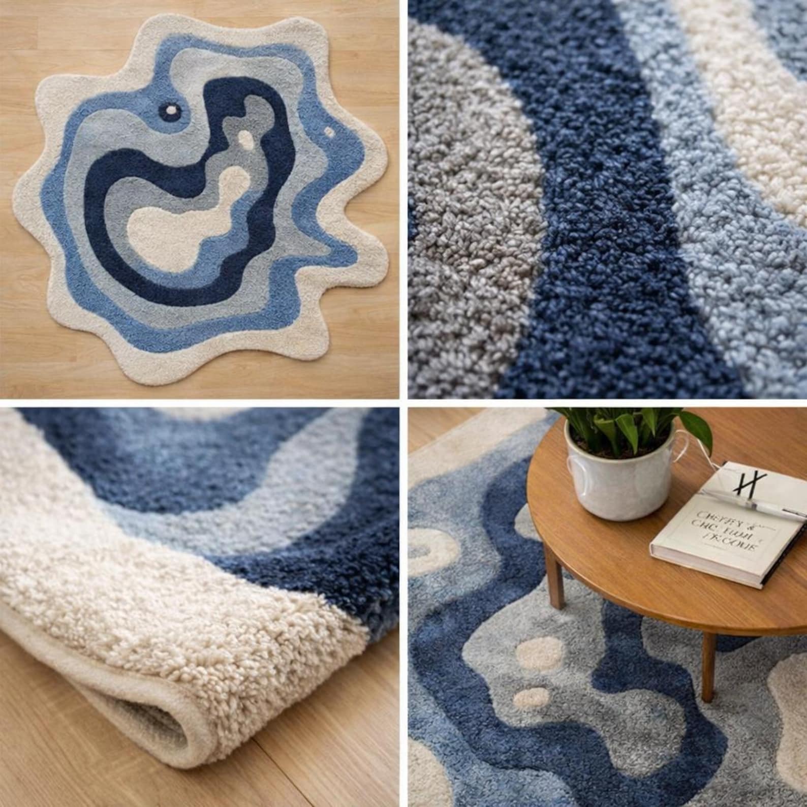Hand-tufted Modern Blue Abstract Rug | Unique Shaped Area Rug | Soft ...