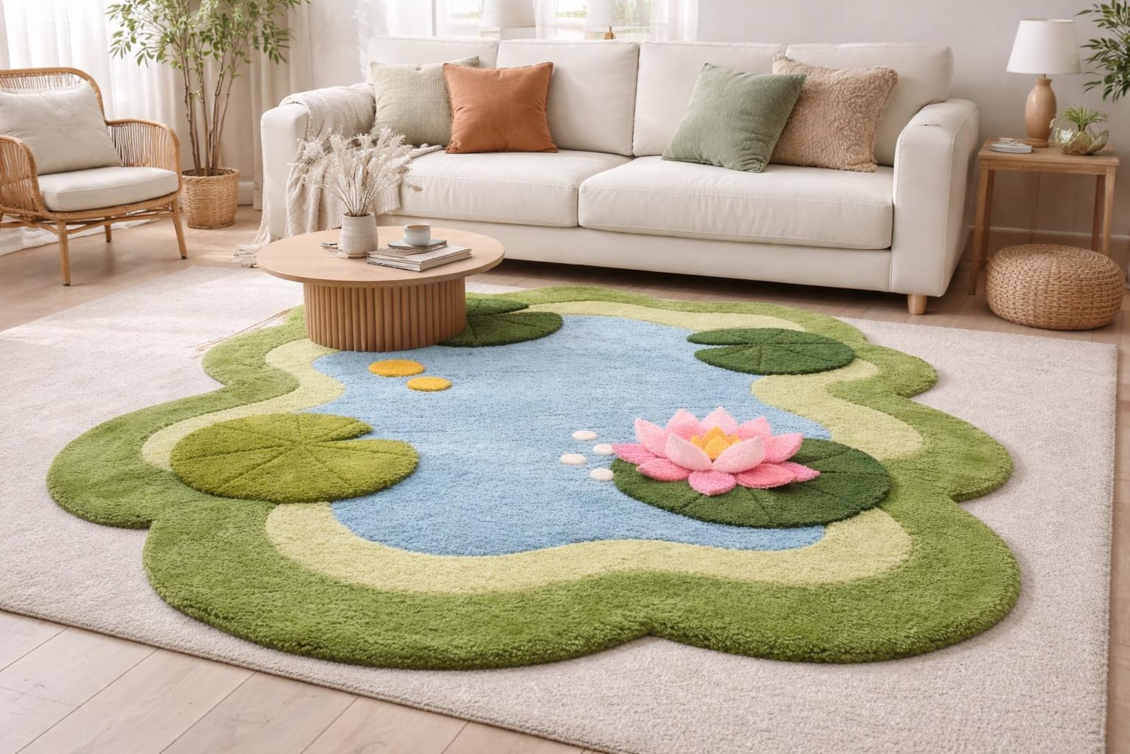Pond Shape Rug Lotus Flower Nature Inspired Kids Nursery Zen Playroom ...