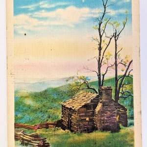 Chalet de montagne surplombant le Piémont Blueridge Parkway Virginia VTG Carte postale H6
