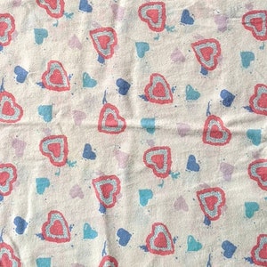Vintage 80&#39;s 90&#39;s Pink and Blue Hearts Pattern Fabric // Vintage Fabric for Children&#39;s Clothing // Cotton Knit Stretch T-Shirt Fabric