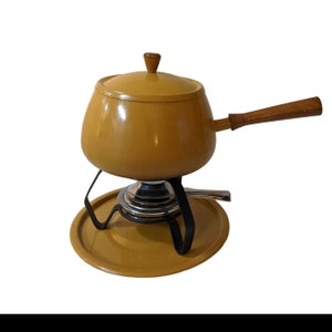 Vintage Retro Boho Mid Century Atomic Gold Yellow Oster Electric Fondue Pot  with Fondue Forks