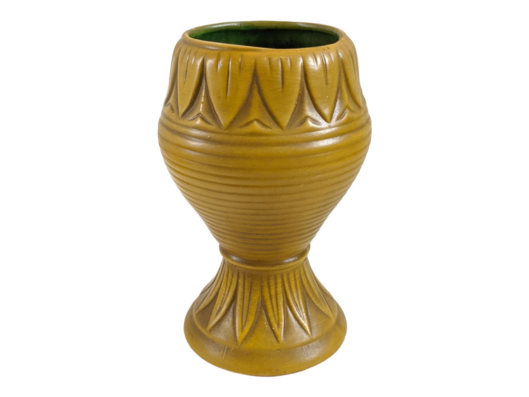 Vintage Midcentury Mustard Yellow Chaliceshaped Vase, 60's Floral