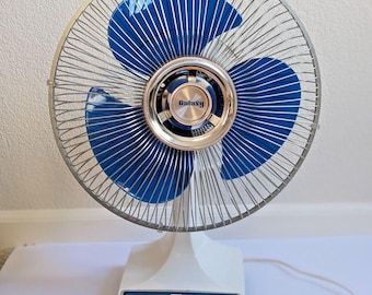 Vintage Galaxy Oscillating Fan // 16&quot; Transparent Blue Blades // 3-Speed Retro Electric Desk Fan // Works Great!