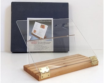 Clear Solutions Cookbook Holder Wood Base Acrylic Folding Recipe Stand Kitchen