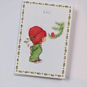 Vintage Hallmark Weihnachtskarte Niedlicher kleiner Mädchenvogel in der Baum-Charmhers-Serie? Unbenutzt