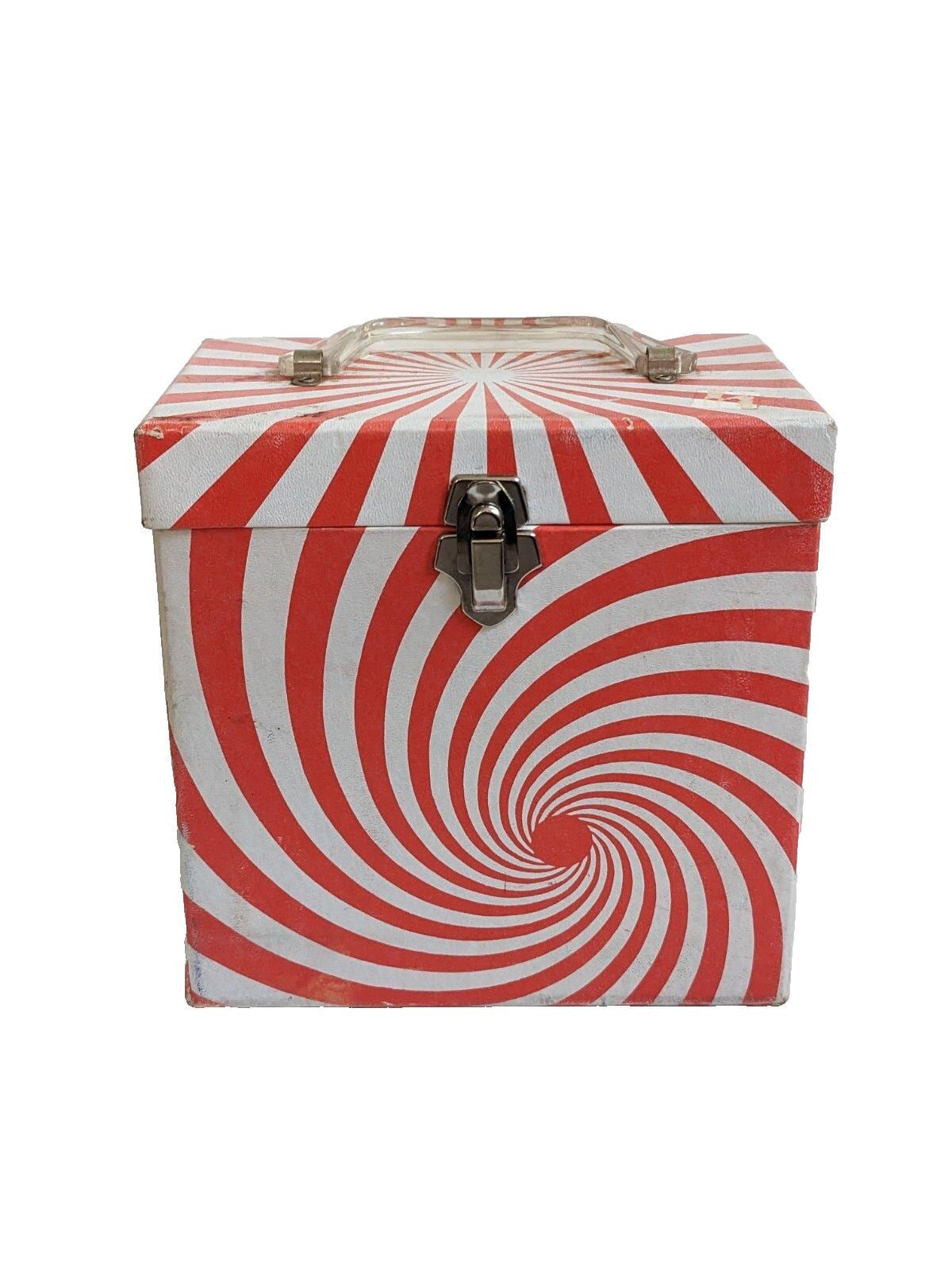 Vintage Platter-Pak Carry Case 45s Vinyl Records Psychedelic Op Art Red Swirl