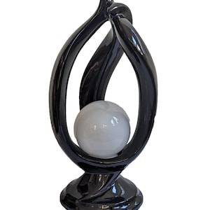Vintage Harris Lamp Art Deco Revival Post Modern Black Ceramic Flame Table Lamp