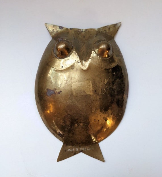 Vintage Etched Brass Owl Trinket Coin Dish Ashtra… - image 4