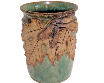 Vintage Marjorie King Studio Wisconsin Art Pottery Vase Maple Leaf & Seed Design