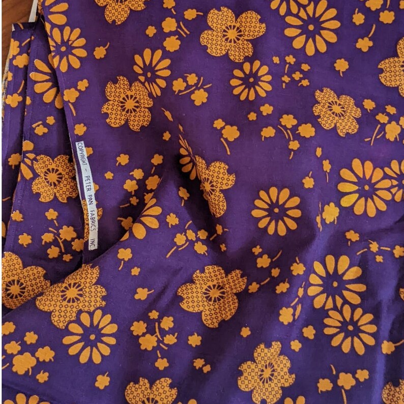Vintage 60s 70s Fabric // Flower Power Print // Funky Orange Purple Floral // 44" BTY // Retro Sewing // Mod Groovy Textile afbeelding 7
