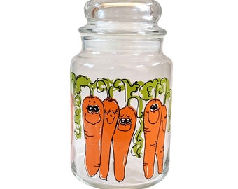 Vintage Glass Lidded Jar with Anthropomorphic Carrot Design by Hildi