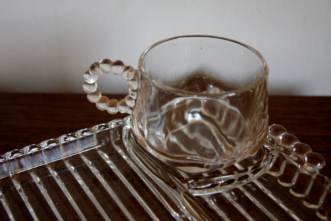Vintage Glass Serving Trays and Cups set of 4 1960s Anchor Etsy