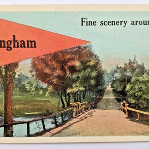 Bellissimo paesaggio intorno a Effingham, cartolina con pennant dell'Illinois, saluti panoramici, anni '10 circa