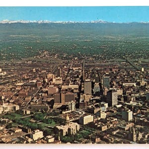 Aerial View of Downtown Denver, CO- Colorado Rockies Vintage Chrome Postcard J1
