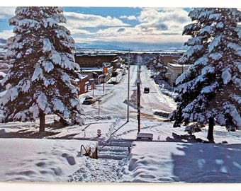 Snowy Main Street View Susanville, CA- California Vintage Chrome Postcard H6
