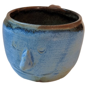 Vintage Anthropomorphic Face Mug, Signed Studio Pottery, Unique Blue Face Mug
