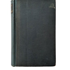 May include: A vintage hardcover book with a dark teal cover and spine. The book has a textured, dark gray front cover with vertical lines. The spine has gold lettering and a dark teal color. The book is isolated on a white background.