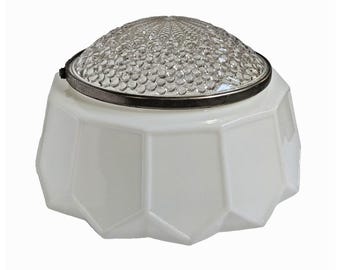 Vintage 1930s Art Deco Milk Glass Ceiling Light Shade Geometric Hobnail Dome 14"