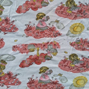 Vintage Holly Hobbie Inspired Novelty Print Fabric 58&quot; by 1.8 YDS Cottage Core