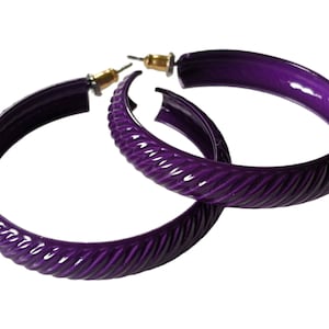 Vintage 1980's Purple Enamel Open Hoop Earrings // 80's Statement Earrings Retro Costume Jewelry