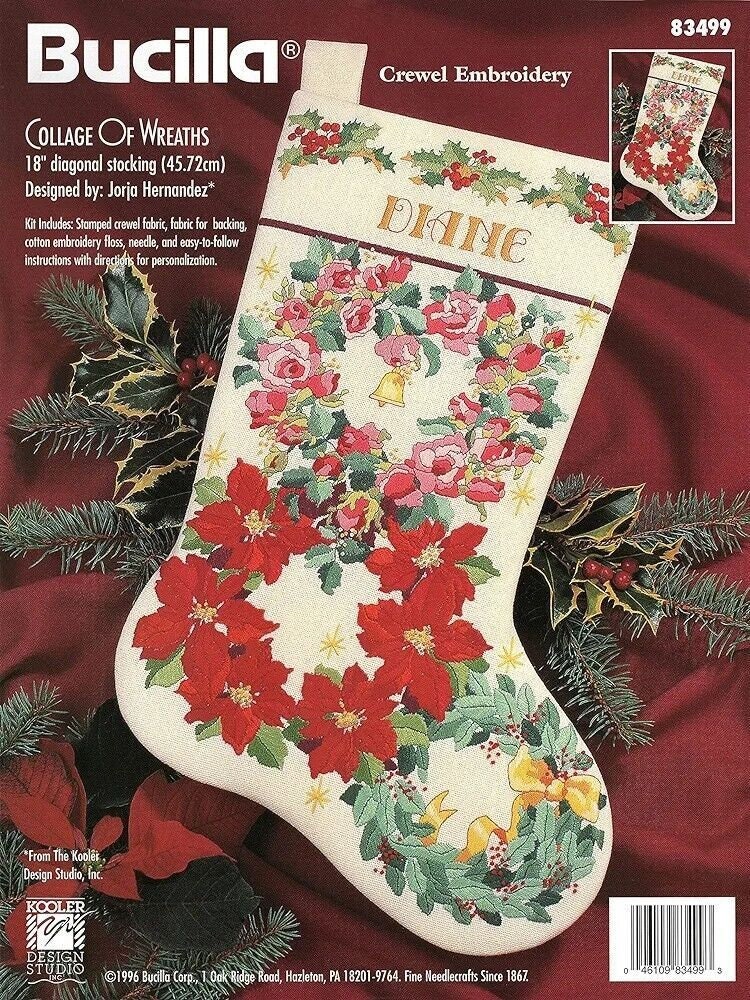 VTG 1996 Bucilla Crewel Embroidery Christmas Stocking Kit Etsy
