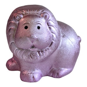 Vintage Lion Piggy Bank, Pink & Silver, Mid-Century Children&#39;s Room Decor