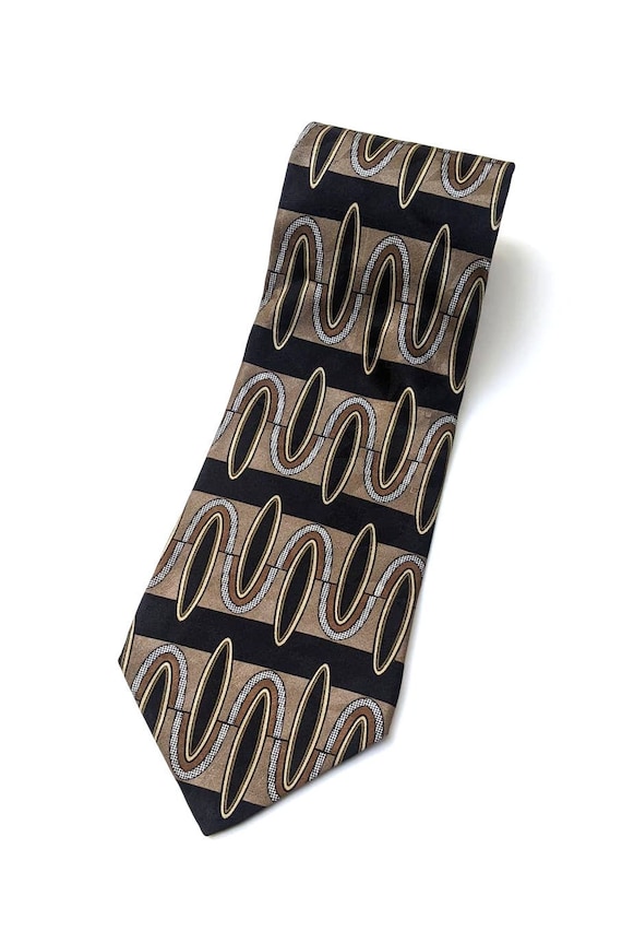 Vintage Men's Neck Tie, Louis Feraud Brown and Bla