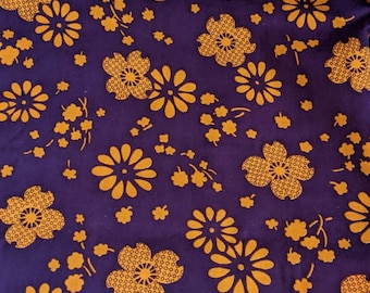 Vintage 60s 70s Fabric // Flower Power Print // Funky Orange Purple Floral // 44" BTY // Retro Sewing // Mod Groovy Textile