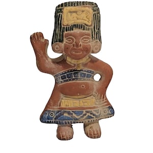 Vintage Aztec Terracotta Idol Deity Clay Statue Primitive Folk Mayan Mexican Art