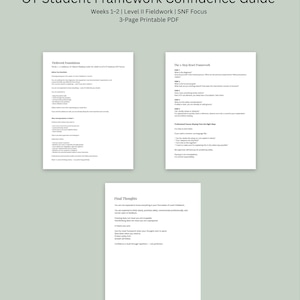 May include: A 3-page printable PDF titled "OT Student Framework Confidence Guide." The document includes text about fieldwork foundations, a 5-step reset framework, and final thoughts. The guide is for weeks 1-2 of Level II Fieldwork.
