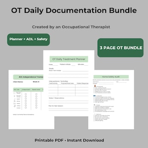 OT Daily Treatment Planner & ADL Tracker | Home Safety Audit Checklist | Occupational Therapy Documentation Bundle