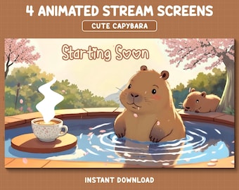 Animated Capybara Twitch Overlays, Cute Lofi Stream Screens, Cozy Stream Overlay