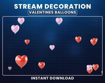 Animated Valentine Twitch Overlay, Red Pink Flying Balloons Overlay