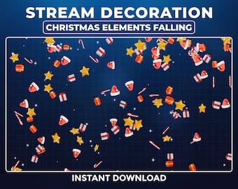 Superposición de Twitch con elementos navideños animados que caen, superposición de transmisión navideña, celebración navideña