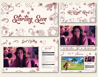 Animated Christmas Twitch Overlay, Snowflakes Stream Pack, Cozy Christmas Overlays