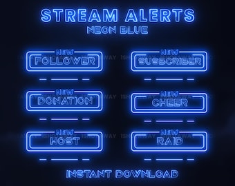 Neon Blue Animated Twitch Alerts, Animated Simple Stream Alerts