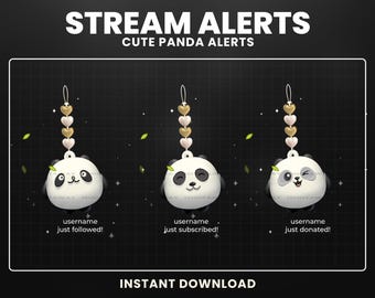 Alertas de Twitch con pandas adorables, alertas de transmisión animadas kawaii