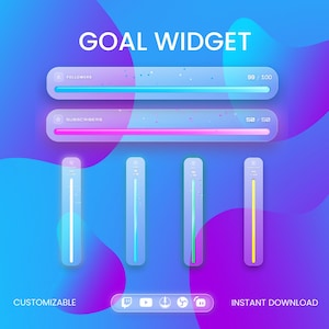 Glass Goal Widget, Goal Widget Twitch, Horizontal /Vertical Goal Widget