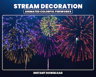 Superposición de fuegos artificiales animados para Twitch, superposición de fuegos artificiales para streaming, decoración festiva para streaming de Año Nuevo/Navidad