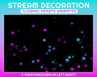 Superposición animada de corazones brillantes, decoración rosa y azul para transmisiones de San Valentín, lindo complemento para Twitch